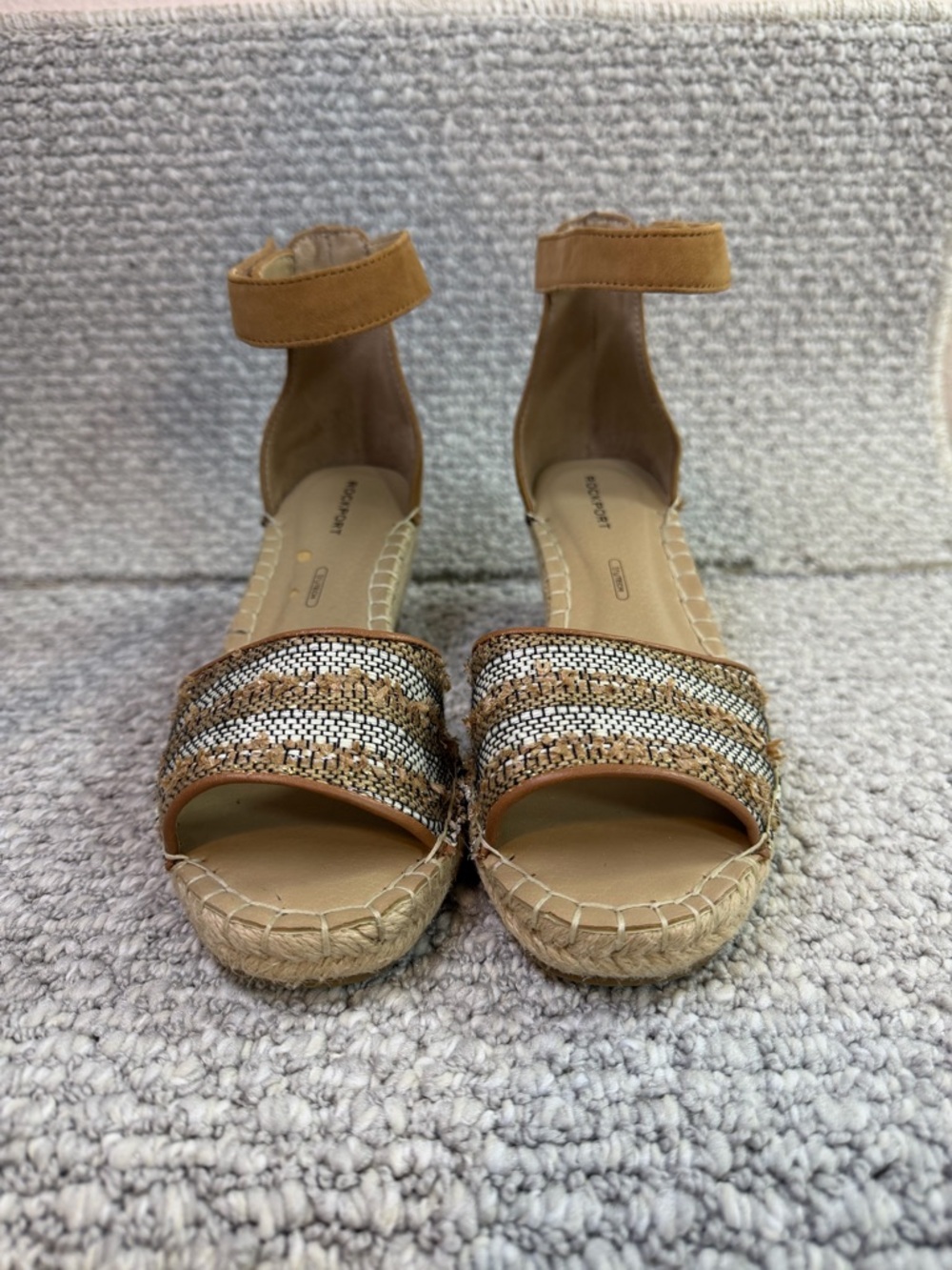 Rockport Truetech Marah Espadrille-tan-Ankle-Strap-Wedge Sandals-Women size 7